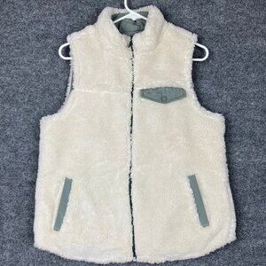 Maurices‎ Reversible White Sherpa Fuzzy Gray Quilted Vest Jacket Full Zip Size M